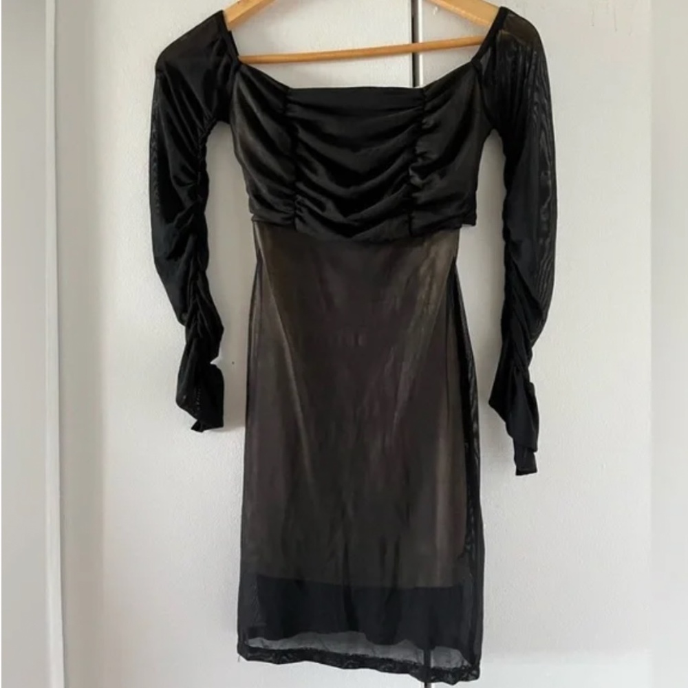 Lucy in the Sky Long Sleeve Black Mesh Dress